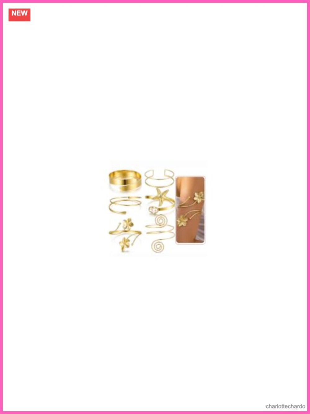 6PCS Gold Arm Cuff Bracelets Set Boho Statement Upper Arm Bangle Band Open